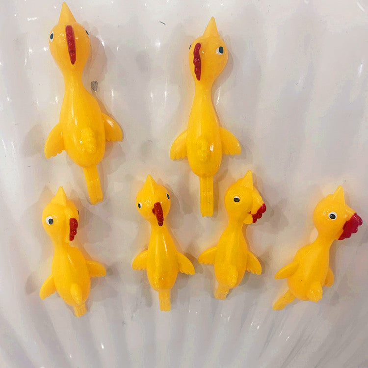 1 Set-5pcs Ejection Chicken Toy Light Rubber Finger Prank Flying Toy
